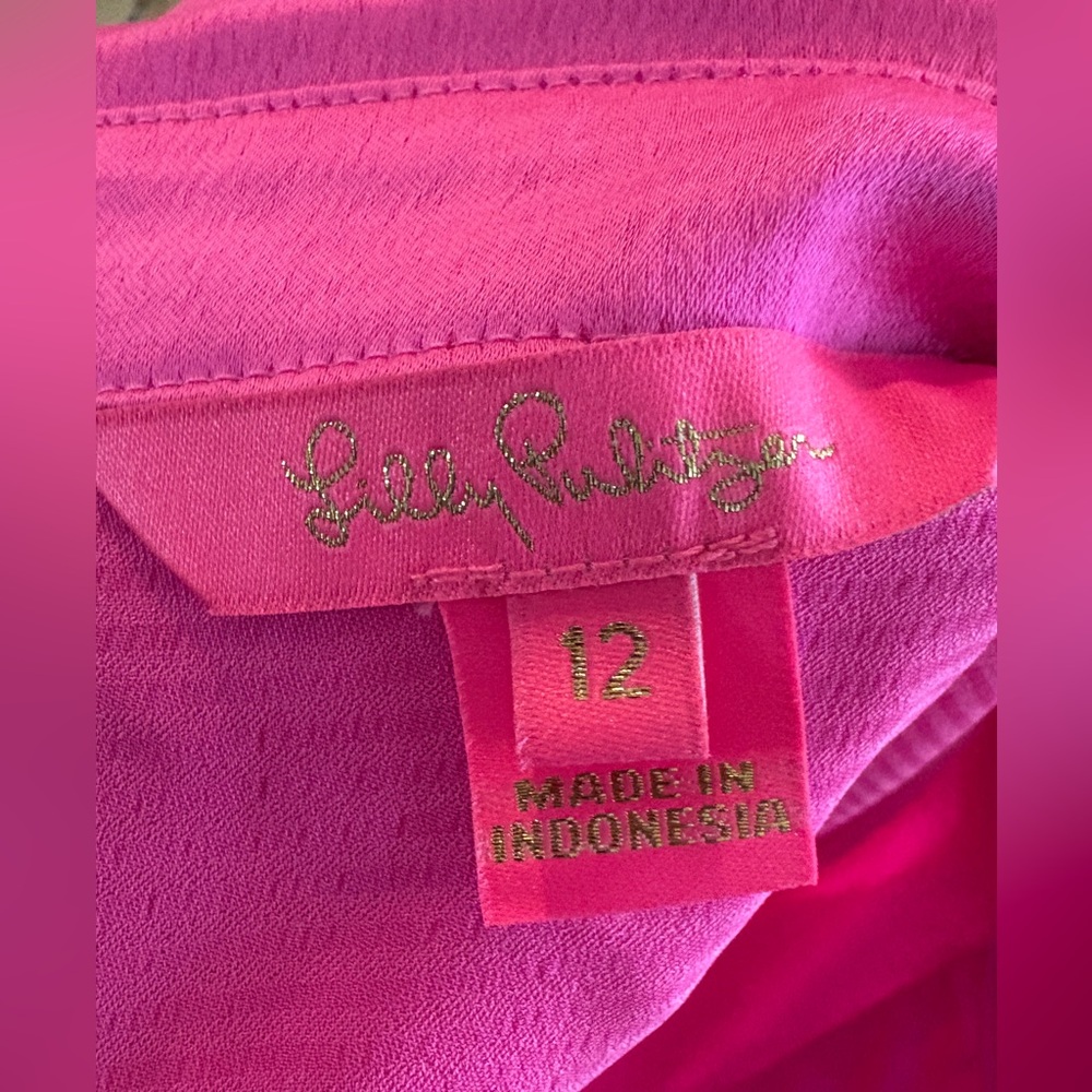 Lilly Pulitzer Top Hot Pink Sateen Jaylene Long Sleeve Peplum Hem Blouse XL - Picture 7 of 9